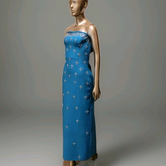 NWT Elegant Blue Rhinestone Embellished Strapless Formal Ball Gala Gown Dress - Picture 9 of 15